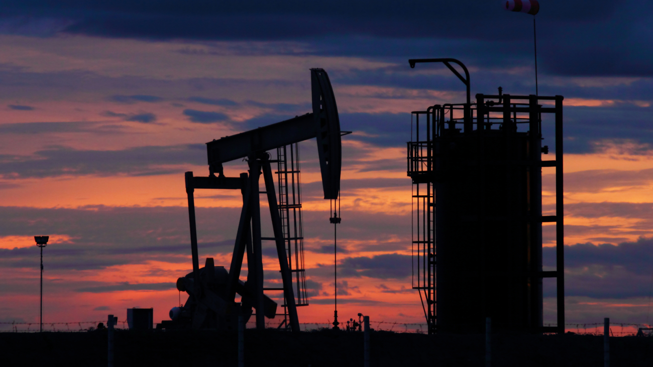 Sunset oil pump in the field